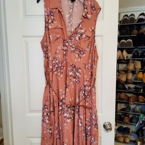 Dusty Coral Floral Challis Handkerchief ShirtDress